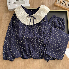 批发KKH2613#抖音直播小红书爆款云朵棉<b class='q'>睡衣</b>女花边娃娃领长袖长裤套装