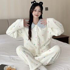 批发KKH 珊瑚绒<b class='q'>睡衣</b>女秋冬娃娃领卡通家居服套装