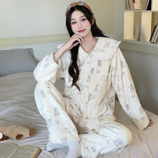 批发KKH 珊瑚绒<b class='q'>睡衣</b>女秋冬娃娃领卡通家居服套装