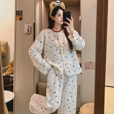 批发KKH 空气棉夹层<b class='q'>睡衣</b>女秋冬圆领小香风长袖开衫家居服套装