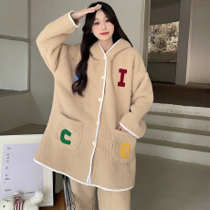 批发KKH卡其 珊瑚绒睡衣女秋冬加绒加厚舒棉绒短<b class='q'>睡袍</b>家居服套装