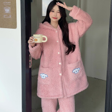 批发KKH粉 珊瑚绒睡衣女秋冬加绒加厚舒棉绒短<b class='q'>睡袍</b>家居服套装