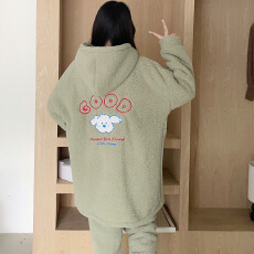 批发KKH绿 珊瑚绒睡衣女秋冬加绒加厚舒棉绒短<b class='q'>睡袍</b>家居服套装