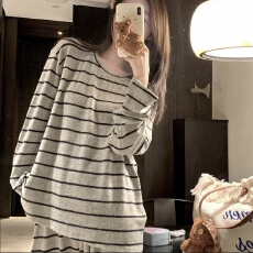 批发KKH 新款ins风德绒<b class='q'>睡衣</b>女款日系条纹保暖甜美少女家居服套装
