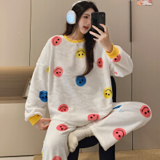 批发KKKH <b class='q'>珊瑚</b><b class='q'>绒</b><b class='q'>睡衣</b>女秋冬加<b class='q'>绒</b>加厚法兰<b class='q'>绒</b>圆领套头家居服套装
