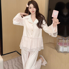 批发KKH 抖音直播小红书爆款蕾丝海岛绒睡衣女秋冬轻奢家居服