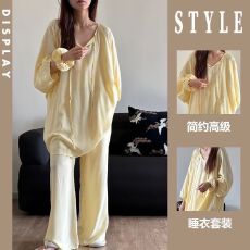 批发抖音直播爆款睡衣女春秋云朵棉纯色大码可穿200斤<b class='q'>家居服</b>套装