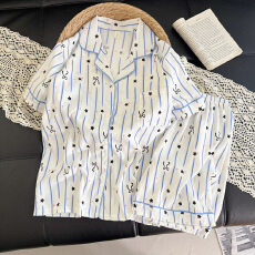 批发抖音小红书爆款睡衣女夏季云朵棉睡衣短袖<b class='q'>短裤</b>翻领<b class='q'>印花</b>套装家居服