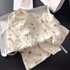 批发抖音小红书爆款睡衣女夏季云朵棉睡衣短袖<b class='q'>短裤</b>翻领<b class='q'>印花</b>套装家居服