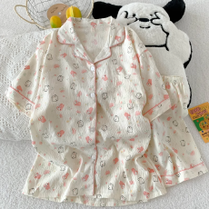 批发抖音小红书爆款睡衣女夏季云朵棉睡衣短袖<b class='q'>短裤</b>翻领<b class='q'>印花</b>套装家居服