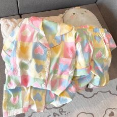 批发抖音小红书爆款睡衣女夏季云朵棉睡衣短袖<b class='q'>短裤</b>翻领<b class='q'>印花</b>套装家居服