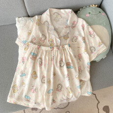 批发抖音小红书爆款睡衣女夏季云朵棉睡衣短袖<b class='q'>短裤</b>翻领<b class='q'>印花</b>套装家居服