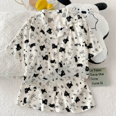 批发抖音小红书爆款睡衣女夏季云朵棉睡衣短袖<b class='q'>短裤</b>翻领<b class='q'>印花</b>套装家居服