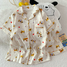 批发抖音小红书爆款睡衣女夏季云朵棉睡衣短袖<b class='q'>短裤</b>翻领<b class='q'>印花</b>套装家居服