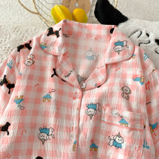 批发抖音小红书爆款睡衣女夏季云朵棉睡衣短袖<b class='q'>短裤</b>翻领<b class='q'>印花</b>套装家居服