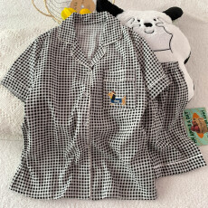 批发抖音小红书爆款睡衣女夏季云朵棉睡衣短袖<b class='q'>短裤</b>翻领<b class='q'>印花</b>套装家居服