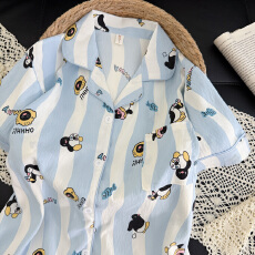 批发抖音小红书爆款睡衣女夏季云朵棉睡衣短袖<b class='q'>短裤</b>翻领<b class='q'>印花</b>套装家居服