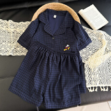 批发抖音小红书爆款睡衣女夏季云朵棉睡衣短袖<b class='q'>短裤</b>翻领<b class='q'>印花</b>套装家居服