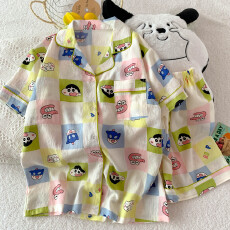 批发抖音小红书爆款睡衣女夏季云朵棉睡衣短袖<b class='q'>短裤</b>翻领<b class='q'>印花</b>套装家居服