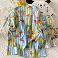 批发抖音小红书爆款睡衣女夏季云朵棉睡衣短袖<b class='q'>短裤</b>翻领<b class='q'>印花</b>套装家居服