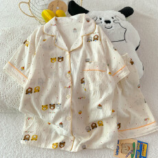 批发抖音小红书爆款睡衣女夏季云朵棉睡衣短袖<b class='q'>短裤</b>翻领<b class='q'>印花</b>套装家居服