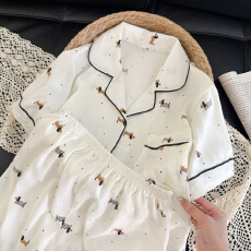 批发抖音小红书爆款睡衣女夏季云朵棉睡衣短袖<b class='q'>短裤</b>翻领<b class='q'>印花</b>套装家居服