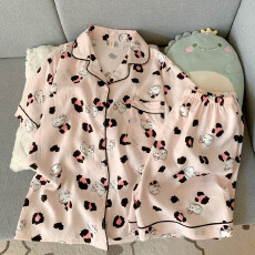 批发抖音小红书爆款睡衣女夏季云朵棉睡衣短袖<b class='q'>短裤</b>翻领<b class='q'>印花</b>套装家居服