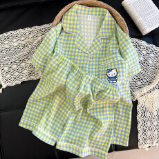 批发抖音小红书爆款睡衣女夏季云朵棉睡衣短袖<b class='q'>短裤</b>翻领<b class='q'>印花</b>套装家居服