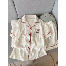 批发抖音小红书爆款睡衣女夏季云朵棉睡衣短袖<b class='q'>短裤</b>翻领<b class='q'>印花</b>套装家居服