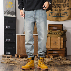 批发YKK新款浅色牛仔裤大版哈伦裤后腰绣标高含棉宽松美式大牛牛仔男