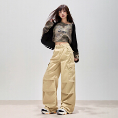 批发潮酷纯棉工装裤休闲阔腿牛仔裤<b class='q'>女</b>廓形宽松贴袋松弛感个性时尚