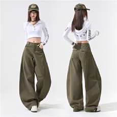 批发早春款重磅洗褪棉休闲宽松纯棉垂感弯刀裤百搭牛仔裤女新款弯刀裤