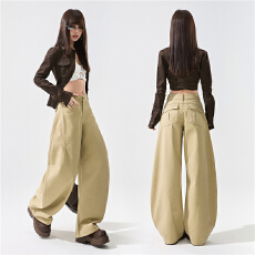 批发早春款重磅洗褪棉休闲宽松纯棉垂感弯刀裤百搭牛仔裤女新款弯刀裤