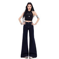 批发春季新款防褪色绣花不贴腿微喇牛仔<b class='q'>宽松</b>显瘦喇叭牛仔裤女弹力修身