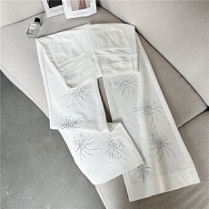 批发烟花爆闪烫钻新款抗皱免烫四面弹YKK宽松垂顺不贴腿微喇休闲<b class='q'>裤</b>