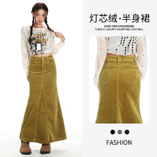 批发灯芯绒休闲半身裙女秋<b class='q'>冬</b>季2025新款网红流行女士中长款包臀鱼尾裙