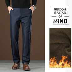 批发2025年秋冬新款男士加绒休闲长裤百搭商务气质<b class='q'>修身</b>直筒高端纯色