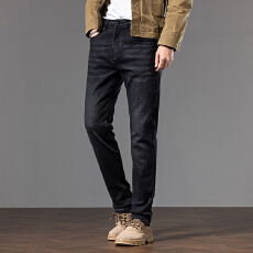 批发2025秋冬季黑色牛仔裤男士保暖长裤新款高端<b class='q'>商务</b><b class='q'>休闲</b>修身小脚弹力