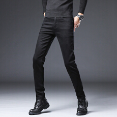 批发2025秋冬季秋冬季黑色牛仔裤<b class='q'>男</b>士保暖<b class='q'>长裤</b>修身小脚高端商务弹力裤