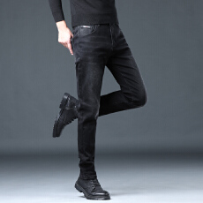 批发2025秋冬季黑色牛仔裤<b class='q'>男</b>士保暖<b class='q'>长裤</b>修身小脚高端商务休闲弹力百搭