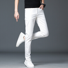 批发2025秋冬季厚款牛白色仔裤<b class='q'>男</b>士保暖<b class='q'>长裤</b>修身小脚高端商务休闲弹力