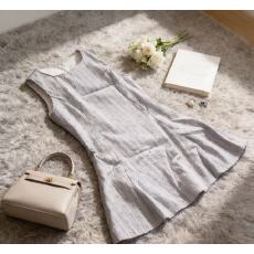 批发法式高级感灰色圆领无袖波点连衣裙夏季学院风短款气质<b class='q'>背心</b>A字裙