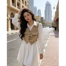 批发2026秋季气质独特衬衫绝美法式新款拼接假两件掐腰显瘦<b class='q'>连衣裙</b>裙子