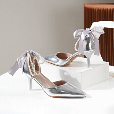 WX品牌大码2025新款时尚性感尖头单鞋尺码35-44款号女珍珠单鞋