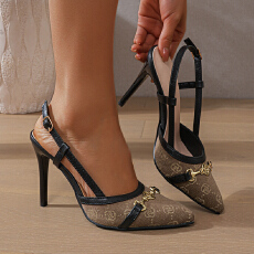 批发2026新款时尚欧美外贸跨境一字扣性感超高跟中空细跟百搭女士凉鞋