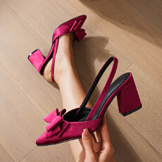 2026欧美新款跨境时尚尖头中空单鞋粗跟性感蝴蝶结大码百搭女鞋鞋