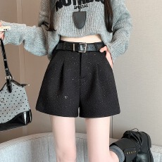 批发2025秋冬小香风闪闪亮片毛呢休闲<b class='q'>短裤</b><b class='q'>女</b>大码胖MM外穿a字阔腿<b class='q'>裤</b>