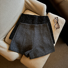 批发2025秋冬小香风闪闪亮片毛呢休闲<b class='q'>短裤</b><b class='q'>女</b>大码胖MM外穿a字阔腿<b class='q'>裤</b>