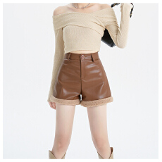 批发2025冬季毛呢闪闪亮片高腰A字<b class='q'>短裤</b>大码胖MM外穿毛呢辣妹阔腿<b class='q'>裤</b>