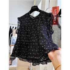 批发韩系<b class='q'>小</b>碎花木耳边无袖雪纺衫女2025年夏季新款外穿马甲背心上衣潮